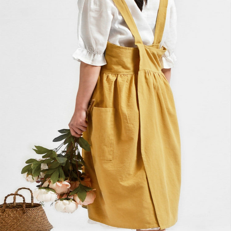 High Waist Cotton Linen Solid Color Apron(Mint Color)