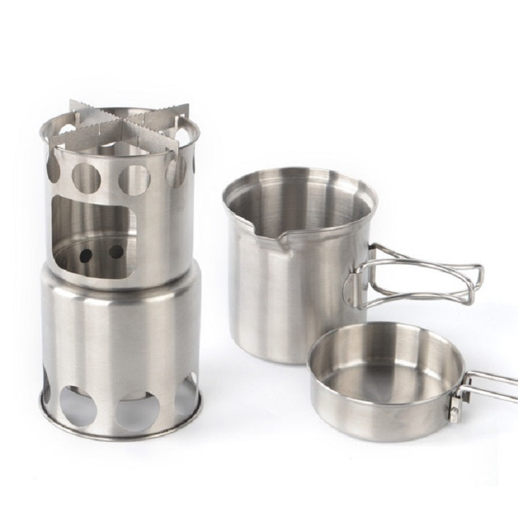 Outdoor Stainless Steel Windproof Stove Portable Camping Roast Stove Set, Specification:Stove Set+Wood Stove