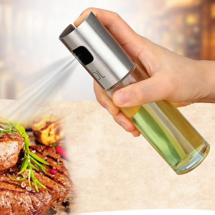 Plastic Glass Olive Pump Spray Bottle Oil Sauce Vinegar Bottle Oil Dispenser(Silver)