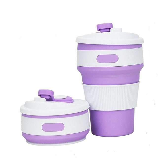 350ML Folding Portable Silicone Telescopic Drinking Coffee Cup Multi-function Silica Cup Travel(Purple)