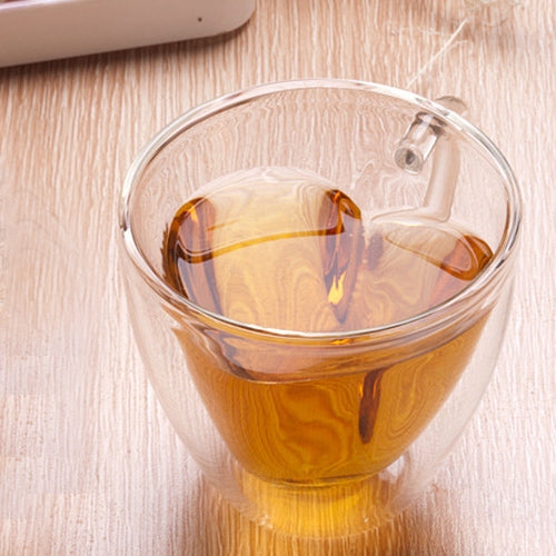 Heart Shaped Double Wall Glass Mug Resistant Transparent Tea Cups(240ml)