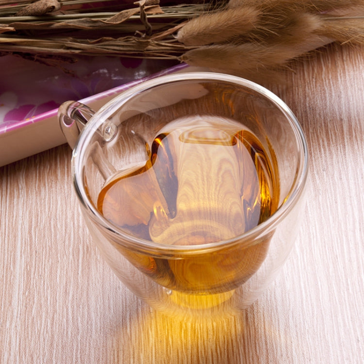 Heart Shaped Double Wall Glass Mug Resistant Transparent Tea Cups(240ml)