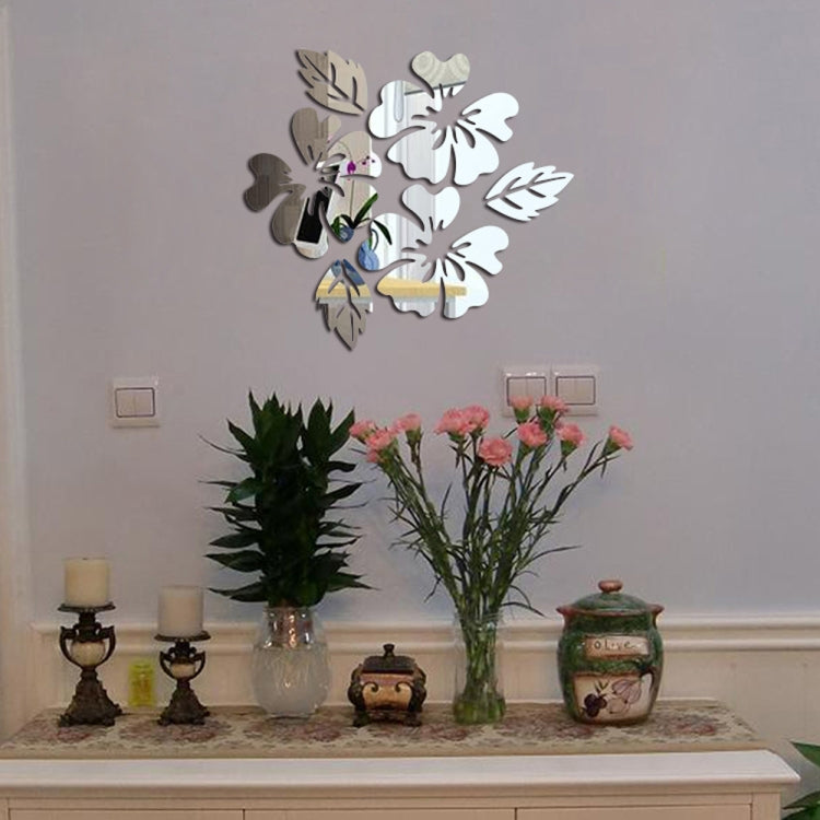 2 Sets Flower Pattern Wall Sticker Home Decor 3D Wall Decal Art DIY Mirror Wall Stickers Living Room Decoration(Black)