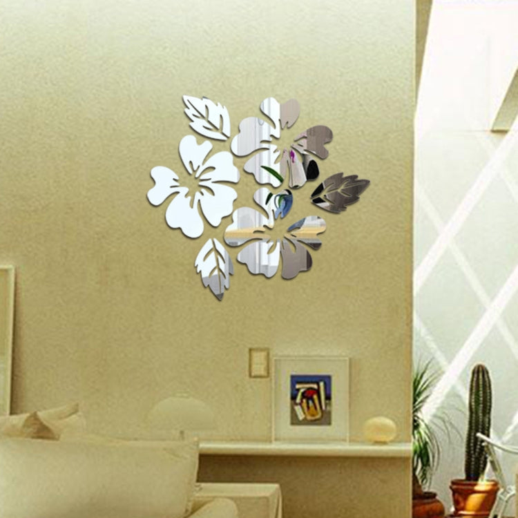 2 Sets Flower Pattern Wall Sticker Home Decor 3D Wall Decal Art DIY Mirror Wall Stickers Living Room Decoration(Black)