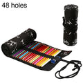 Calligraphy Cute Canvas Roll School Pencil Case Pencilcase Student Pen Bag Stationery Pouch Supplies(48 Holes)