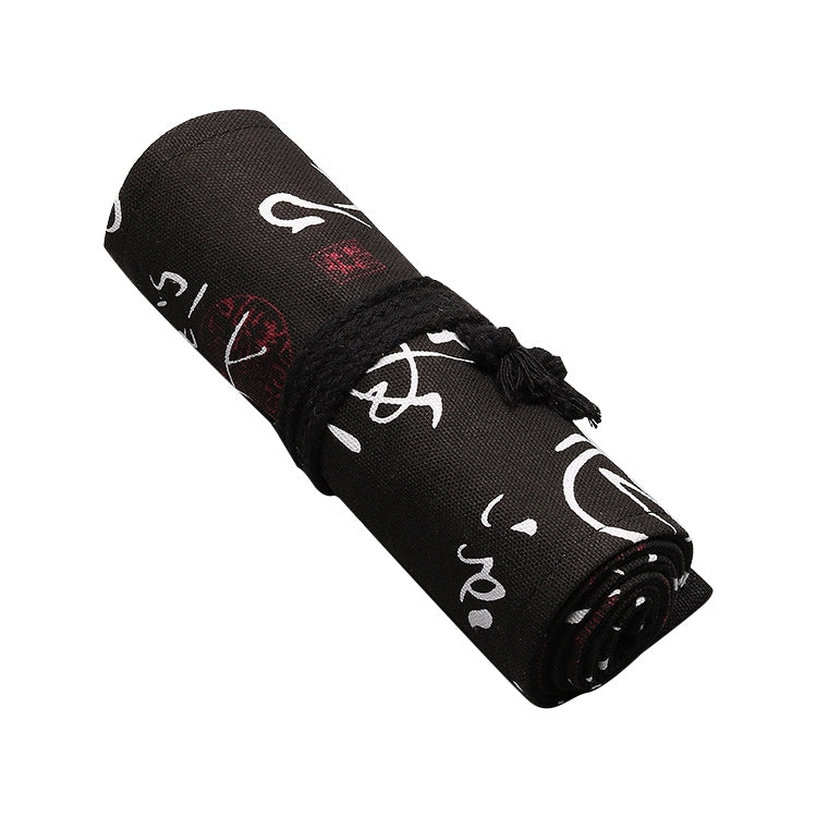 Calligraphy Cute Canvas Roll School Pencil Case Pencilcase Student Pen Bag Stationery Pouch Supplies(48 Holes)