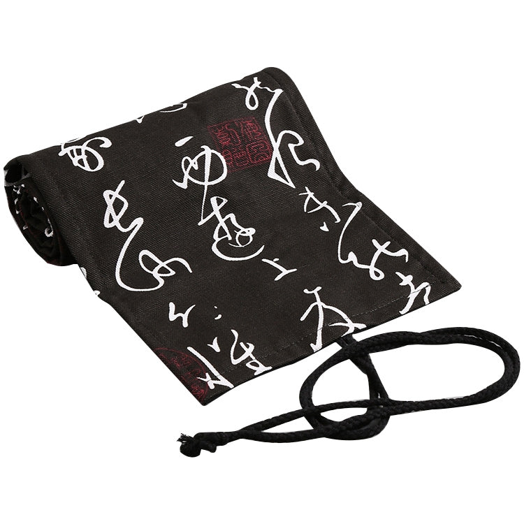 Calligraphy Cute Canvas Roll School Pencil Case Pencilcase Student Pen Bag Stationery Pouch Supplies(48 Holes)