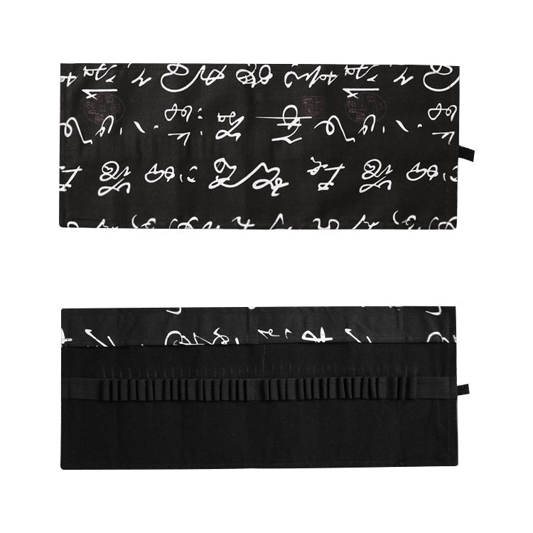 Calligraphy Cute Canvas Roll School Pencil Case Pencilcase Student Pen Bag Stationery Pouch Supplies(48 Holes)