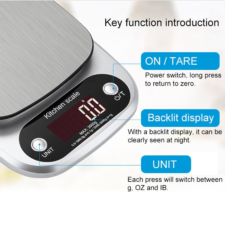 BOH-C305 Kitchen Stainless Steel LCD  Electronic Scale, Specification: 10kg / 1g