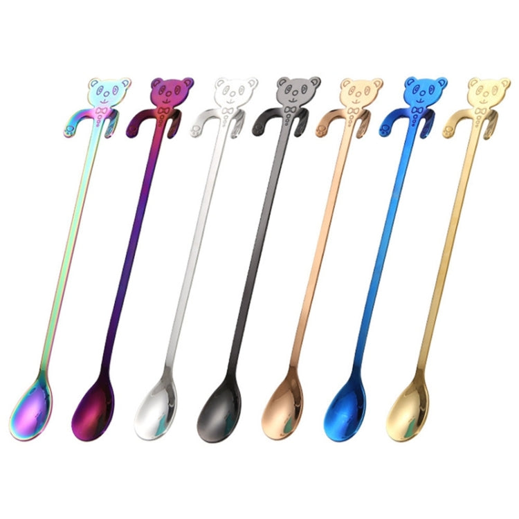 Cute Bear Spoon Long Handle Spoons Coffee Drinking Tools(Purple)