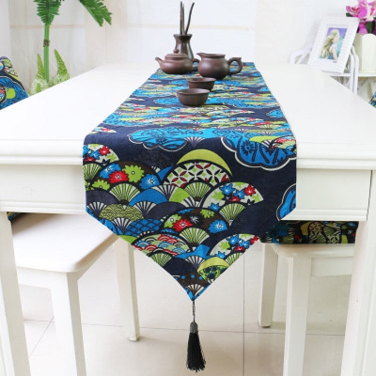 Ethnic Style Cotton and Linen Table Flag Printed Double Dining Table Placemat, Size:32x220cm(Blue)