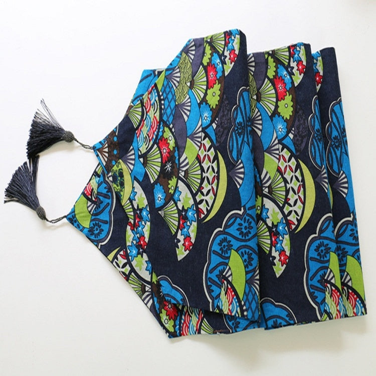 Ethnic Style Cotton and Linen Table Flag Printed Double Dining Table Placemat, Size:32x220cm(Blue)