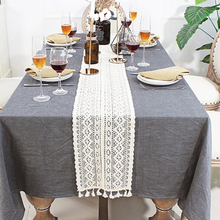 Tassel Lace Floral Romance Retro Crochet Hollow Cotton Blend Table Runner Covers, Size:24x160cm(York Weave)