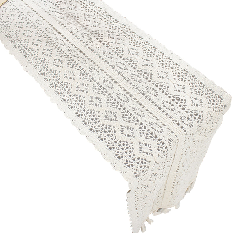 Tassel Lace Floral Romance Retro Crochet Hollow Cotton Blend Table Runner Covers, Size:24x160cm(York Weave)