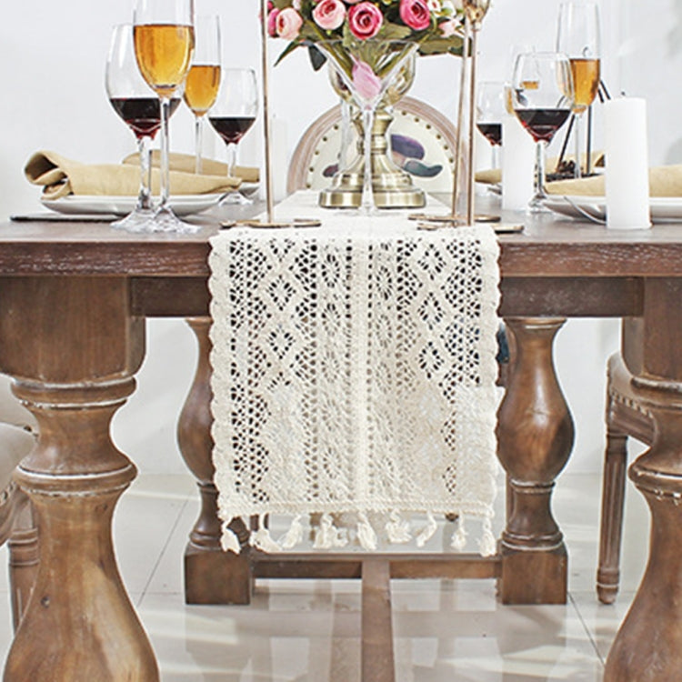 Tassel Lace Floral Romance Retro Crochet Hollow Cotton Blend Table Runner Covers, Size:24x180cm(York Weave)