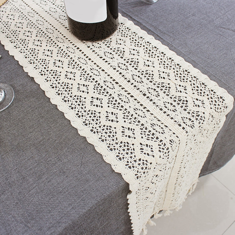 Tassel Lace Floral Romance Retro Crochet Hollow Cotton Blend Table Runner Covers, Size:24x200cm(York Weave)