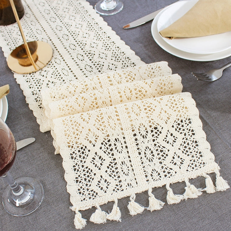 Tassel Lace Floral Romance Retro Crochet Hollow Cotton Blend Table Runner Covers, Size:24x200cm(York Weave)