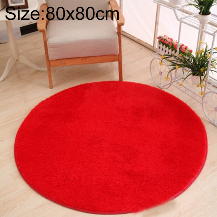 KSolid Round Carpet Soft Fleece Mat Anti-Slip Area Rug Kids Bedroom Door Mats, Size:Diameter: 80cm(Red)