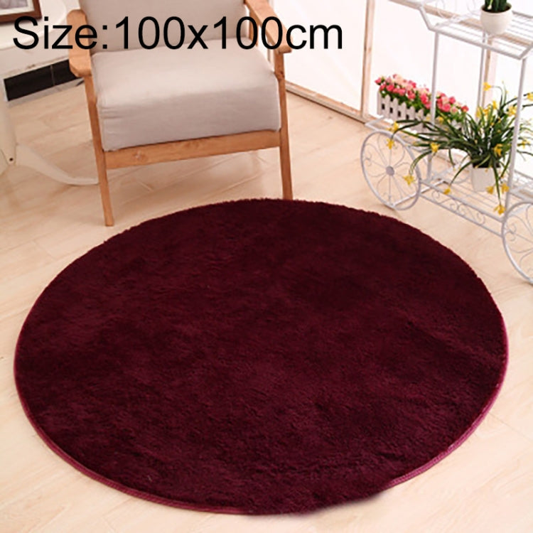KSolid Round Carpet Soft Fleece Mat Anti-Slip Area Rug Kids Bedroom Door Mats, Size:Diameter: 100cm(Wine Red)