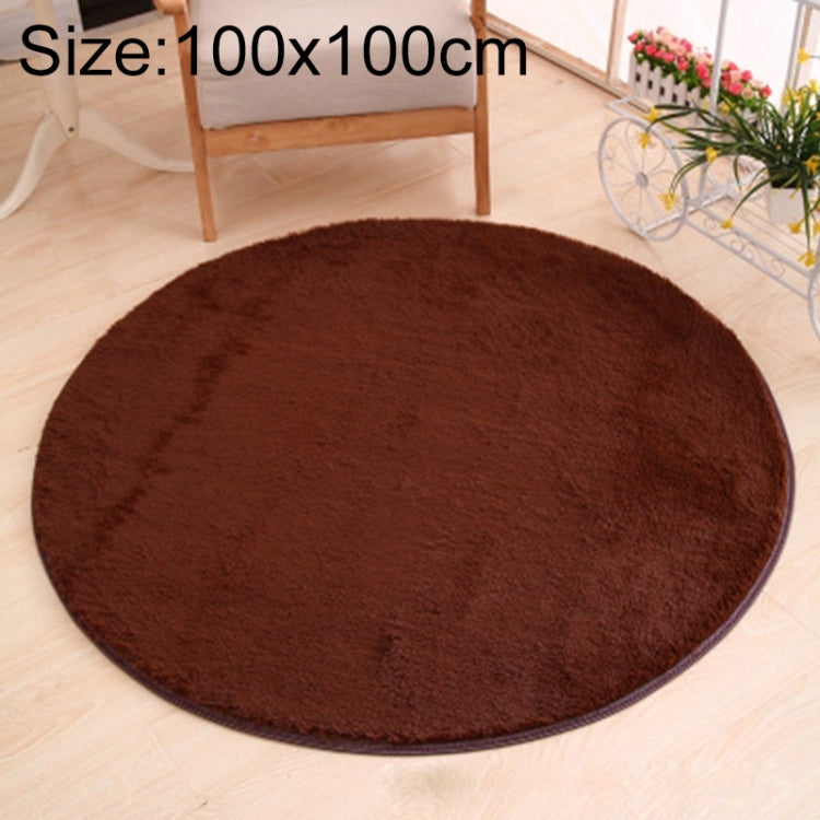 KSolid Round Carpet Soft Fleece Mat Anti-Slip Area Rug Kids Bedroom Door Mats, Size:Diameter: 100cm(Coffee)