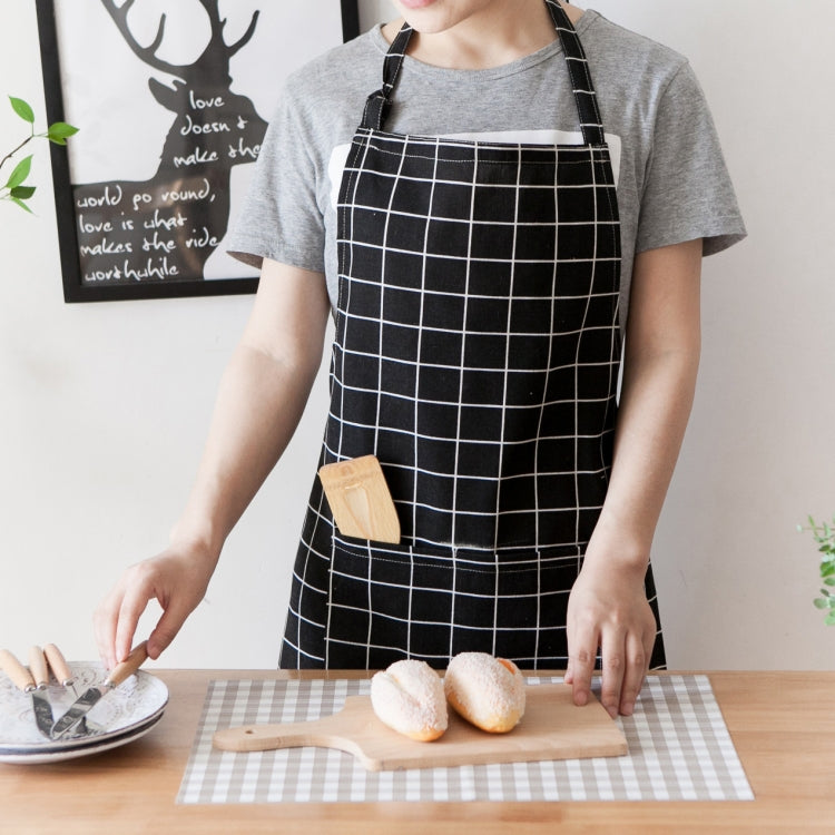 Nordic Style Cotton Linen Printing Apron(Black Grid)