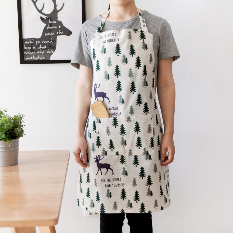 Nordic Style Cotton Linen Printing Apron(Black Grid)