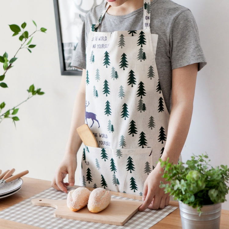 Nordic Style Cotton Linen Printing Apron(Black Grid)