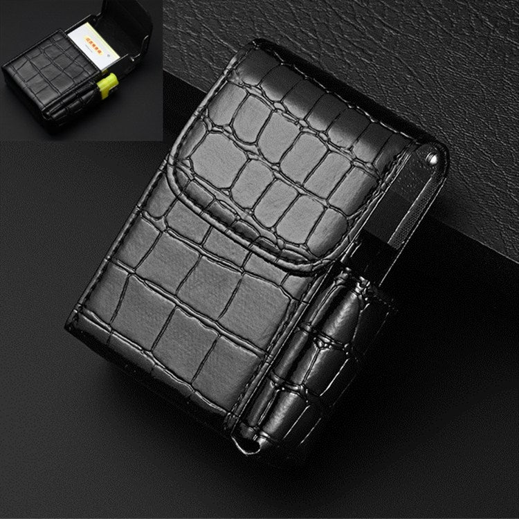 PU Leather Cigarette Case Lighter Case Business Card Case(Stone Pattern Black)