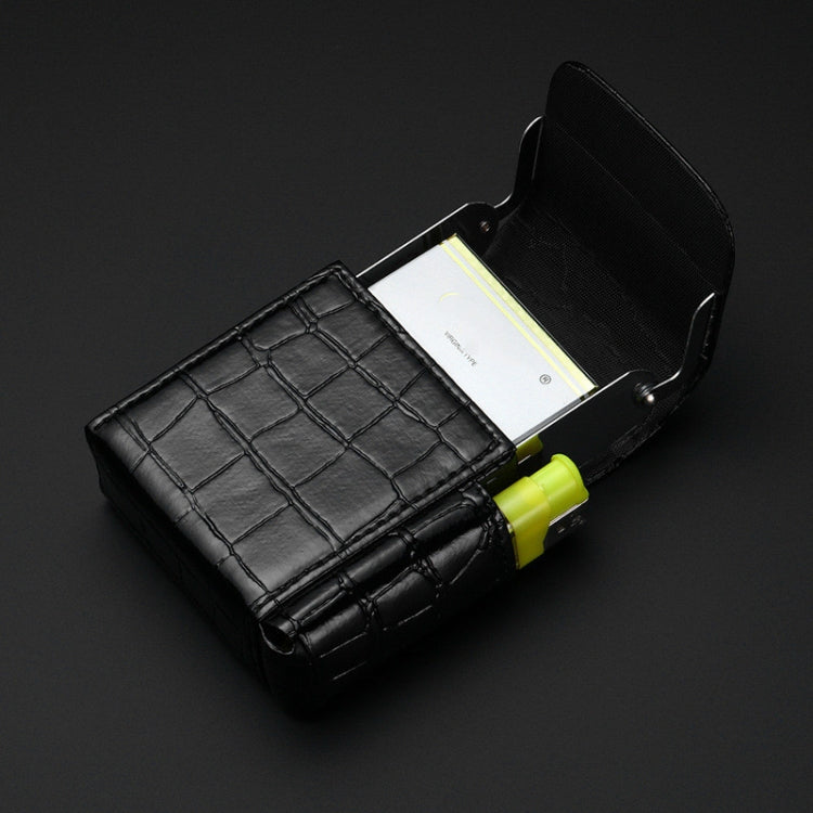 PU Leather Cigarette Case Lighter Case Business Card Case(Stone Pattern Black)