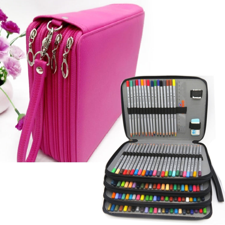 PU Leather School Pencil Case 184 Holes Large Capacity Colored Pencil Bag Box Multi-functional Pencilcase Art Supplies Gift Without Pen(Rose Red)
