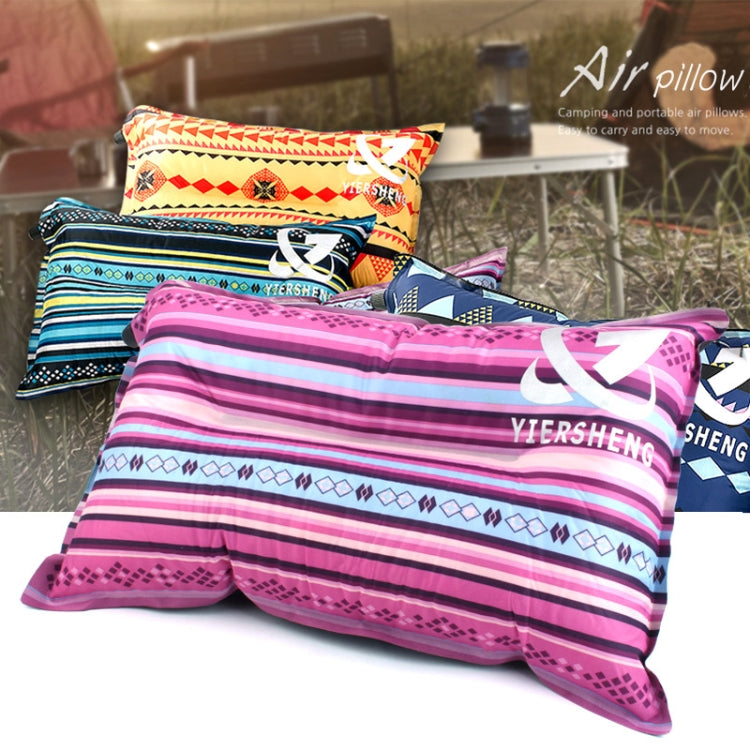 Portable Ethnic Style Automatic Inflatable Pillows Outdoor Camping Tent Camping Equipment Car Travel Pillows(Gray Blue Print)