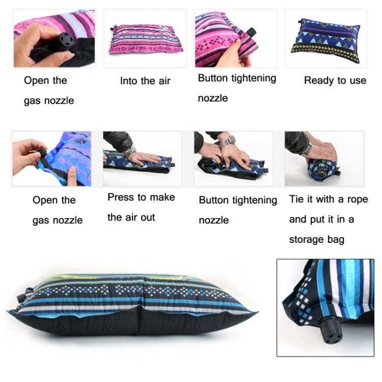 Portable Ethnic Style Automatic Inflatable Pillows Outdoor Camping Tent Camping Equipment Car Travel Pillows(Red Yellow Printing)
