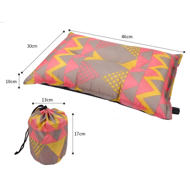 Portable Ethnic Style Automatic Inflatable Pillows Outdoor Camping Tent Camping Equipment Car Travel Pillows(Red Yellow Printing)