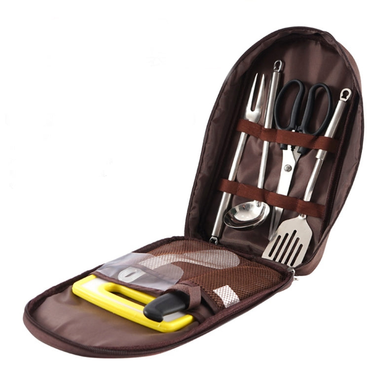 CLS 7-In-1 Outdoor 201 Stainless Steel Cookware Set Picnic Kitchenware Portable Handbag Picnic Bag(Coffe)