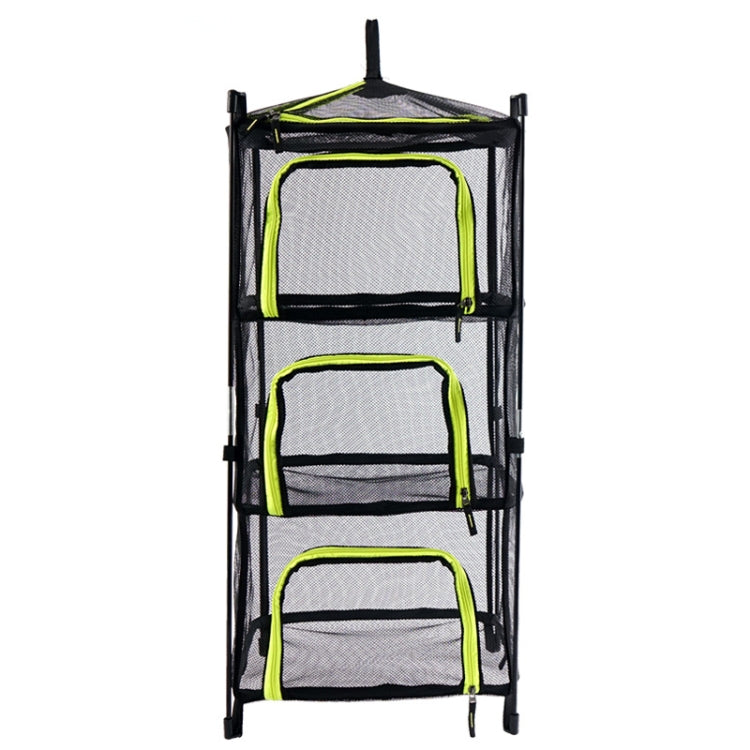 Outdoor Folding Drying Net Four-Layer Storage Basket Storage Basket Camping Drying Fish Drying Net Rack Hanging Basket(Green)
