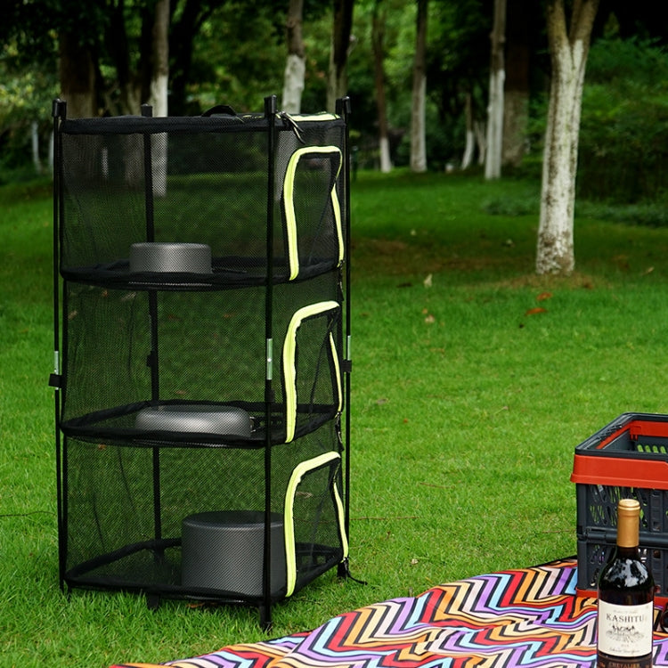 Outdoor Folding Drying Net Four-Layer Storage Basket Storage Basket Camping Drying Fish Drying Net Rack Hanging Basket(Green)