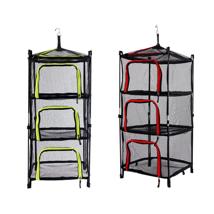 Outdoor Folding Drying Net Four-Layer Storage Basket Storage Basket Camping Drying Fish Drying Net Rack Hanging Basket(Green)
