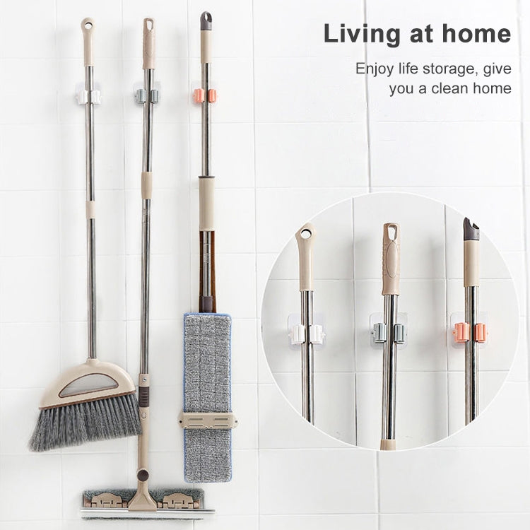 Mop Holder Wall Mounted Organizer Holder Household Kitchen Bathroom Adhesive Storage Broom Hanger Clip Hook Racks(Grey)