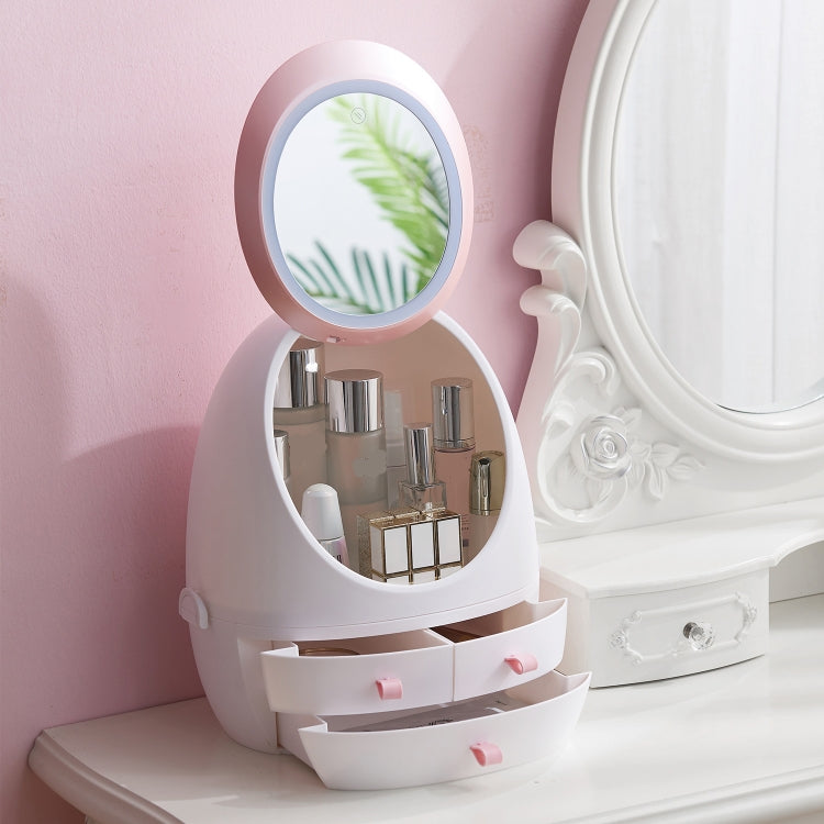 Desktop Dustproof Portable Cosmetic Storage Box With Mirror, Colour: Pink Single Mirror