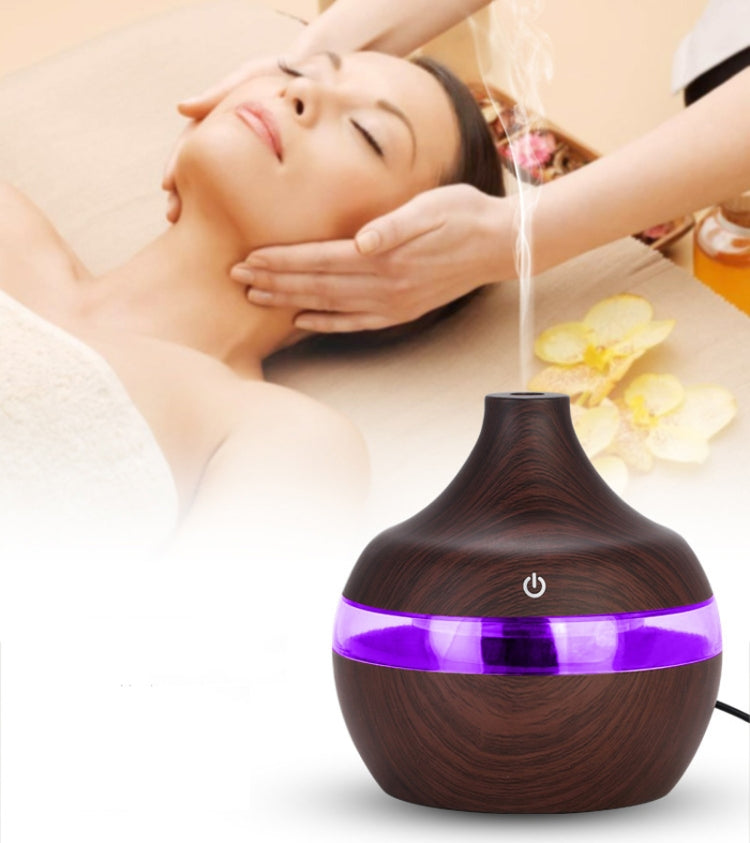 300ML Waterdrop Shape USB Wood Grain Aromatherapy Air Purifier Mute Humidifier, Color: Deep Wood Grain