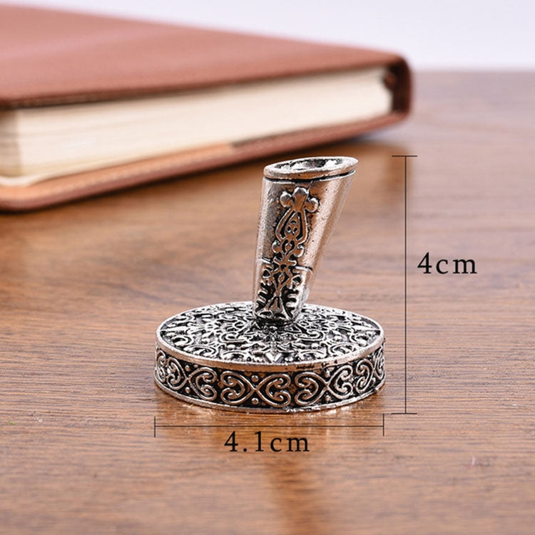 Retro Feather Pen Holder Metal Round Pen Holder, Size:4×4.1cm