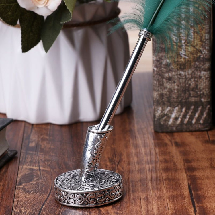 Retro Feather Pen Holder Metal Round Pen Holder, Size:4×4.1cm