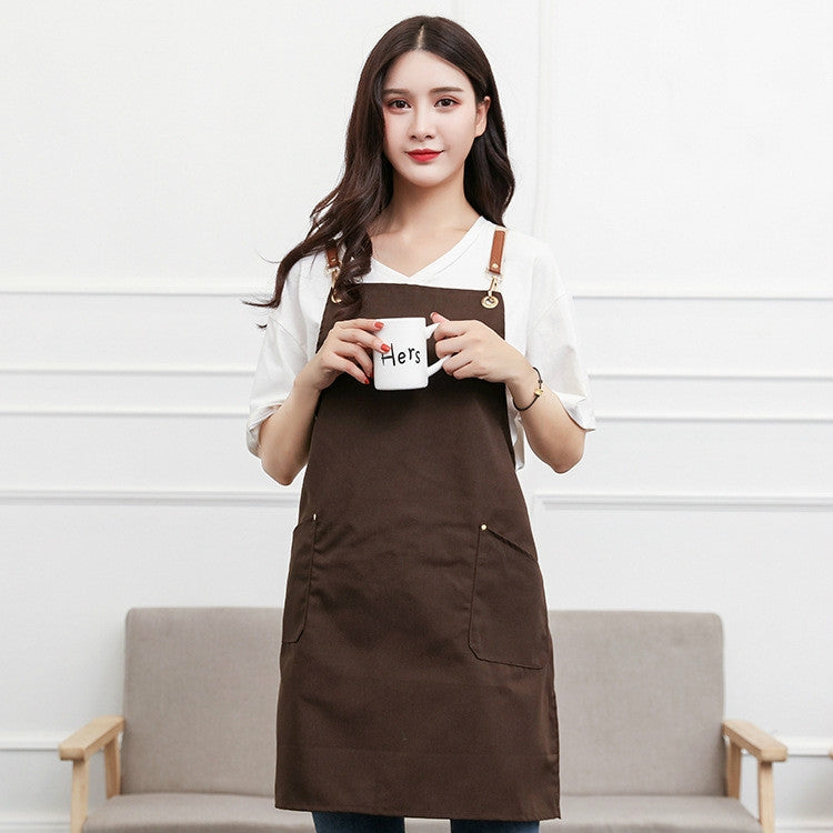 Cotton Kitchen Dining Overalls Strap Apron(Brown)