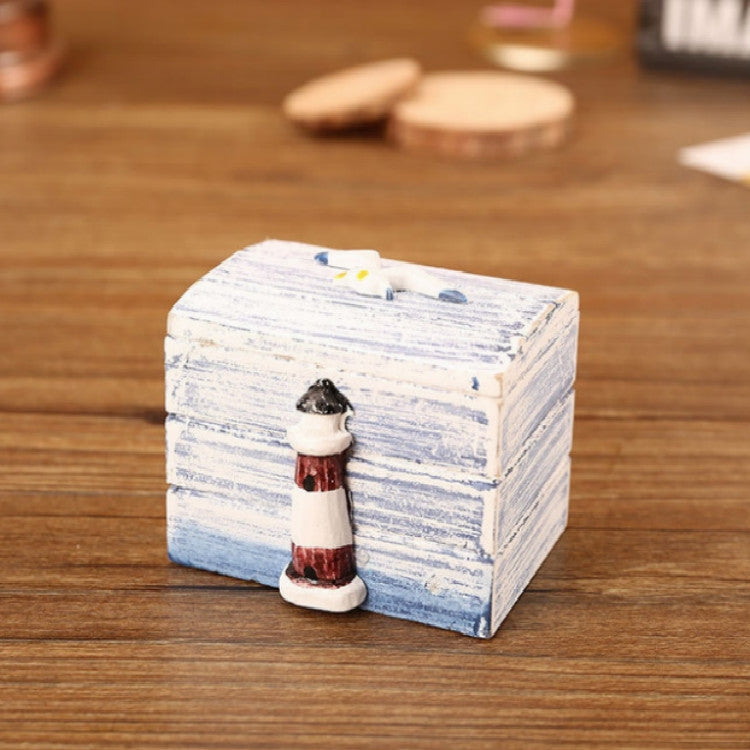 Wooden Pirate Jewellery Storage Box Case Holder Vintage Desk Storage Box(Lighthouse)