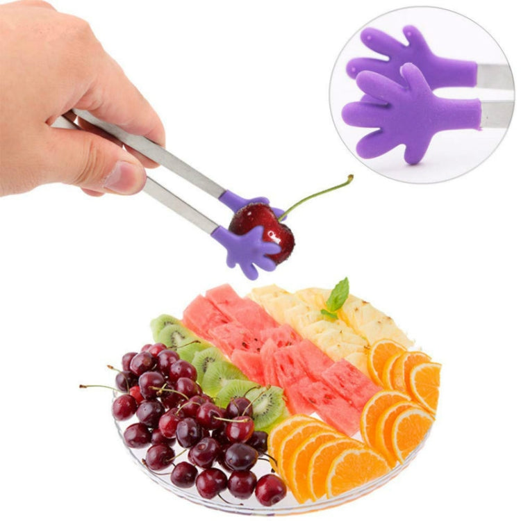 Silicone Stainless Steel Cooking Kitchen Ice Tong Food BBQ Salad Hand Clip(Purple)