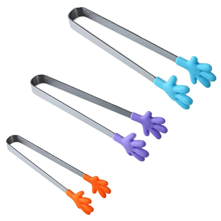 Silicone Stainless Steel Cooking Kitchen Ice Tong Food BBQ Salad Hand Clip(Blue)