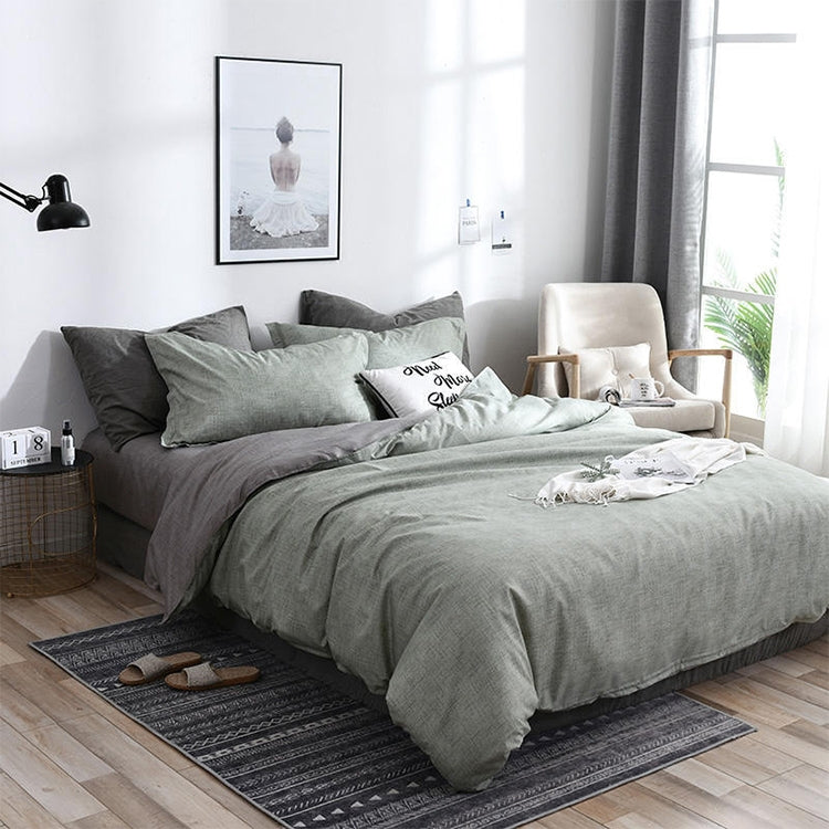 Bedding Set Solid Plaid Side Bed Comforter Duvet Cover Sheet Set, Size:200*230cm(2x Pillowcase,1x Quilt）(Green)
