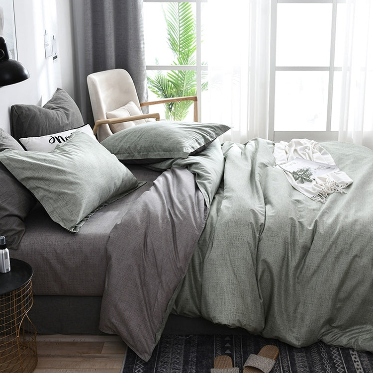 Bedding Set Solid Plaid Side Bed Comforter Duvet Cover Sheet Set, Size:200*230cm(2x Pillowcase,1x Quilt）(Green)