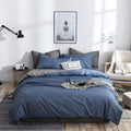 Bedding Set Solid Plaid Side Bed Comforter Duvet Cover Sheet Set, Size:228*228cm(2xPillowcase,1xQuilt）(Blue)