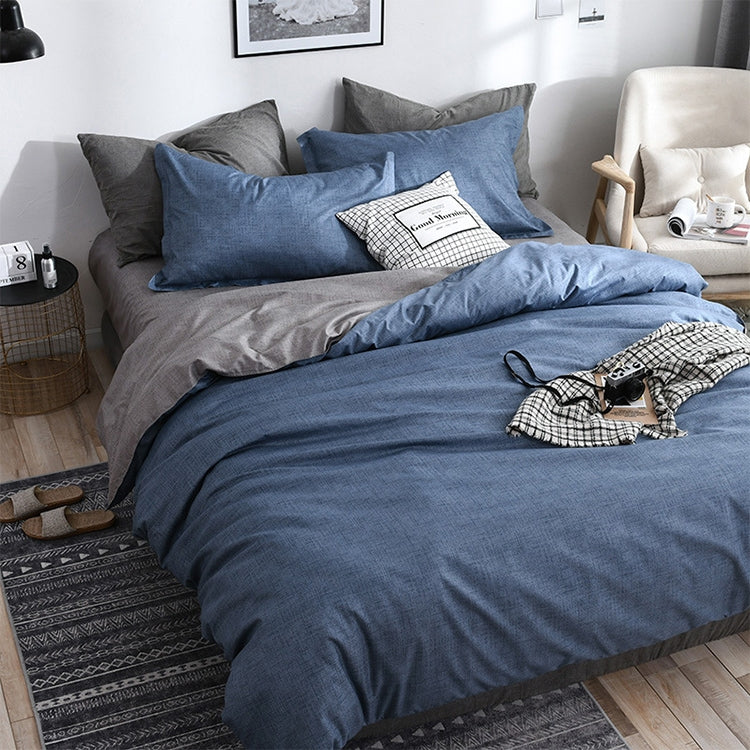 Bedding Set Solid Plaid Side Bed Comforter Duvet Cover Sheet Set, Size:228*228cm(2xPillowcase,1xQuilt）(Blue)
